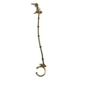 Moon and Star Rhinestone Long Earring Ear Cuff Women’s Gold Tone